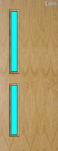 Oak door with two vertical glass panels on the left