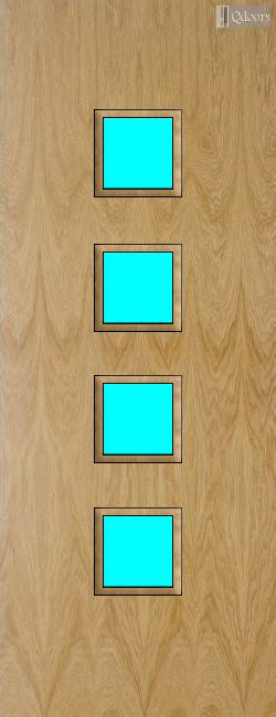 Oak door with four square vision panels in the center