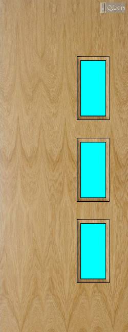 Oak door with four square vision panels on the right