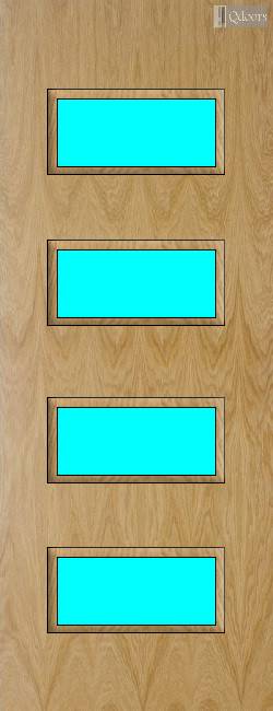 Oak door with four  rectangular vision panels in the center