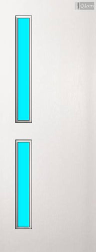 White door with 2 vertical glass panels on the left