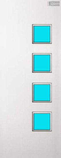 Paint  Grade white door with four square vision panels on the right