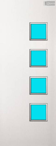 Paint  Grade white door with four square vision panels on the right
