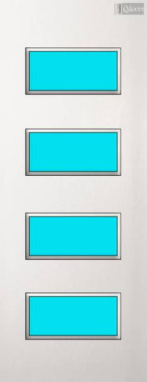 Paint Grade white door with four  rectangular vision panels in the center