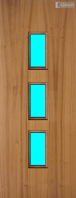 Sapele door with three vertical vision panels in the center