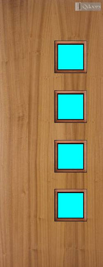 Sapele door with four square vision panels on the right