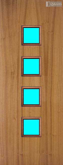 Sapele door with four square vision panels in the center