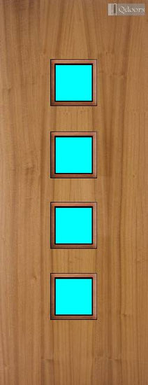 Sapele door with four square vision panels in the center