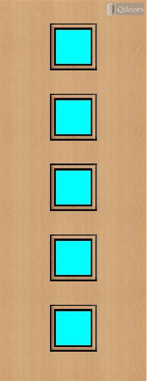 Beech door with five square vision panels in the center