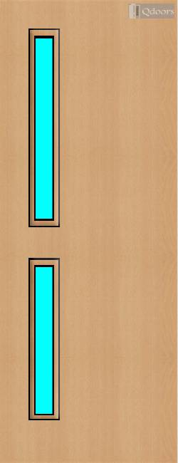 Beech door with two vertical glass panels on the left