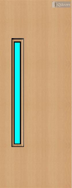 Beech door with vertical vision panel on the left, centered