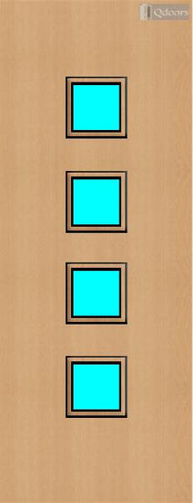 Beech door with four square vision panels in the center