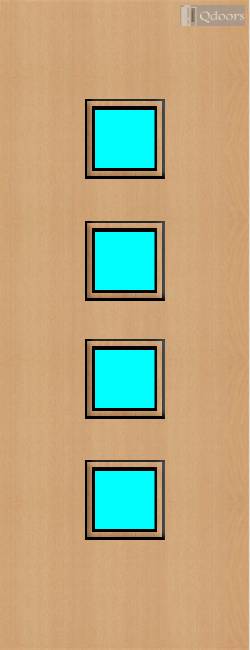 Beech door with four square vision panels in the center