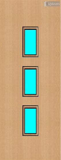 Beech door with three vertical vision panels in the center