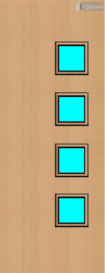 Beech door with four square vision panels on the right