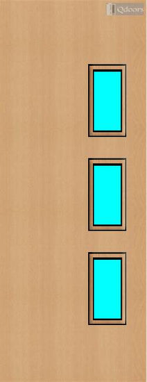 Beech door with four square vision panels on the right
