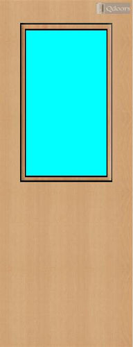 Beech door with a glass panel on the top half