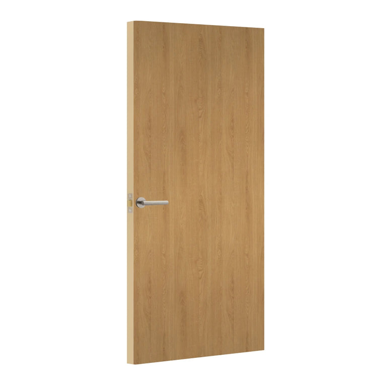 Natural Corbridge Oak Egger laminate door, angled view showing edge lippings 