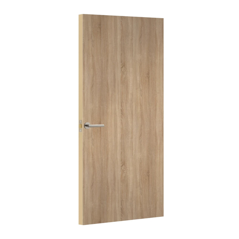 Natural Bardolino Oak Egger laminate door, angled view showing edge lippings 