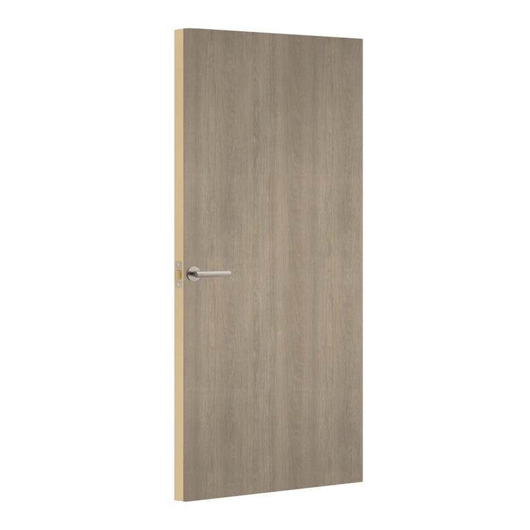 Beige Grey Lorenzo Oak Egger laminate door, angled view showing edge lippings 