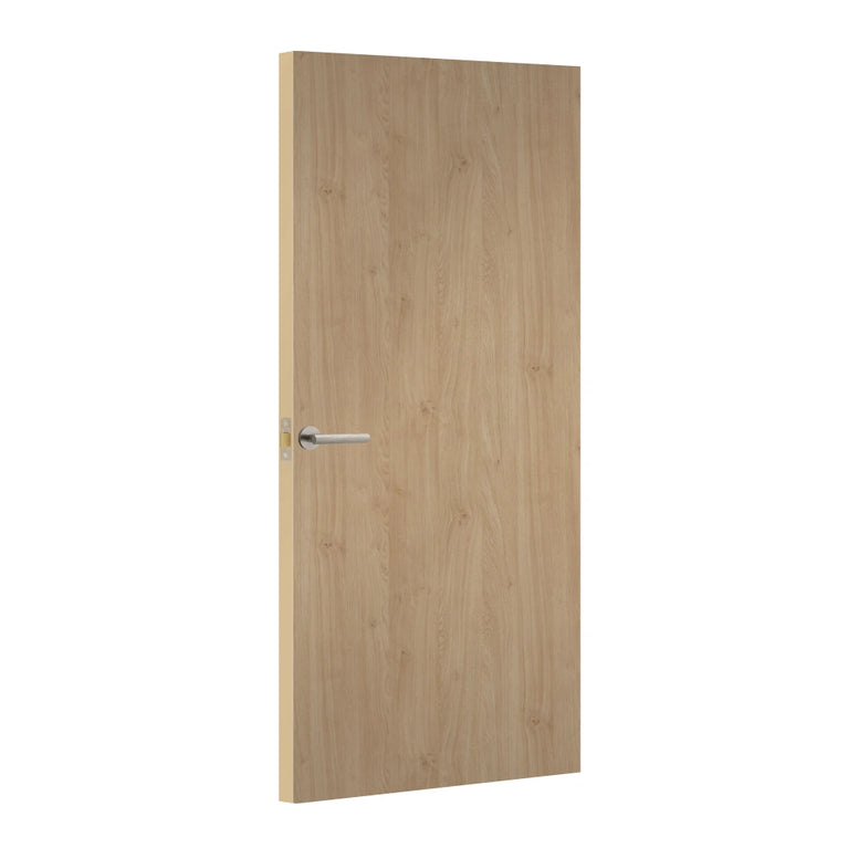Natural Kendal Oak Egger laminate door, angled view showing edge lippings 