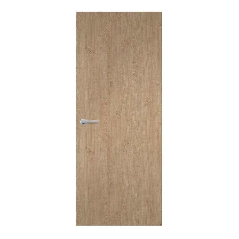 Natural Kendal Oak Egger laminate door linear oak structure with cut florets, front view