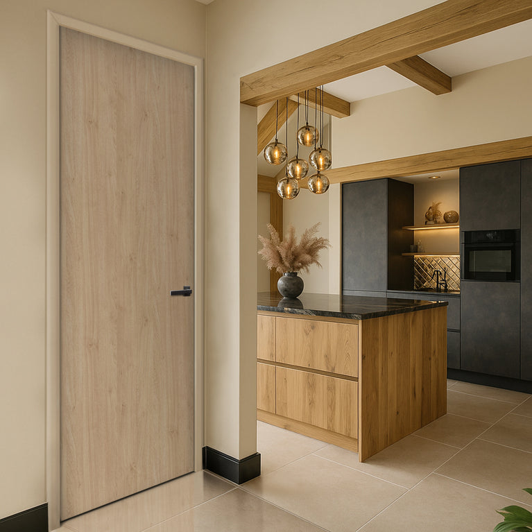 Natural Kendal Oak Egger laminate door in a modern kitchen interior