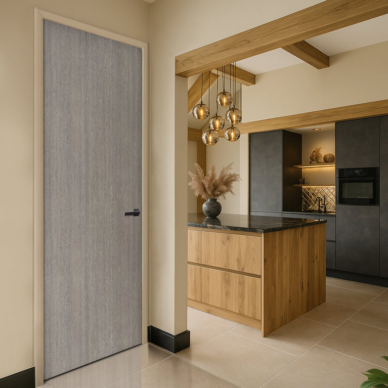 Medium Grey Fineline Egger laminate door in a modern kitchen interior