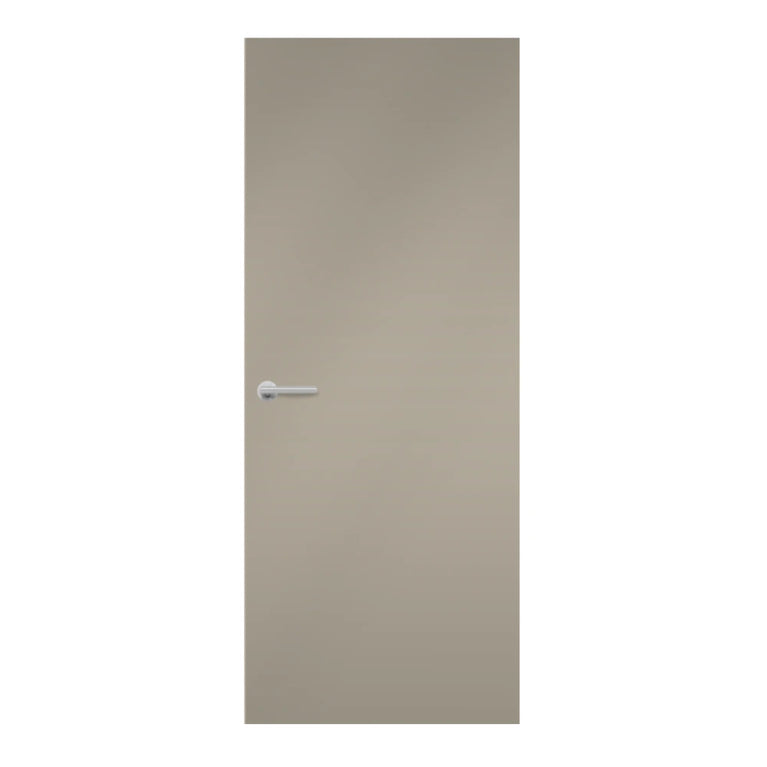 Pebble Grey Egger laminate door in a warm taupe-grey color, front view