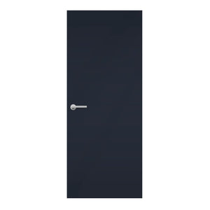 Indigo Blue Egger laminate door in a deep, almost-black blue color, front door