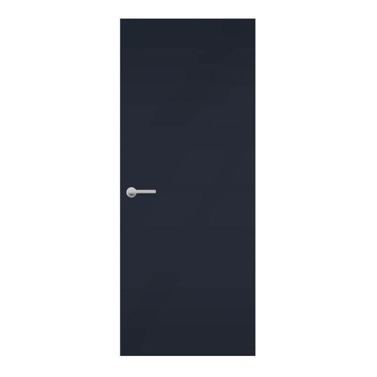 Indigo Blue Egger laminate door in a deep, almost-black blue color, front door