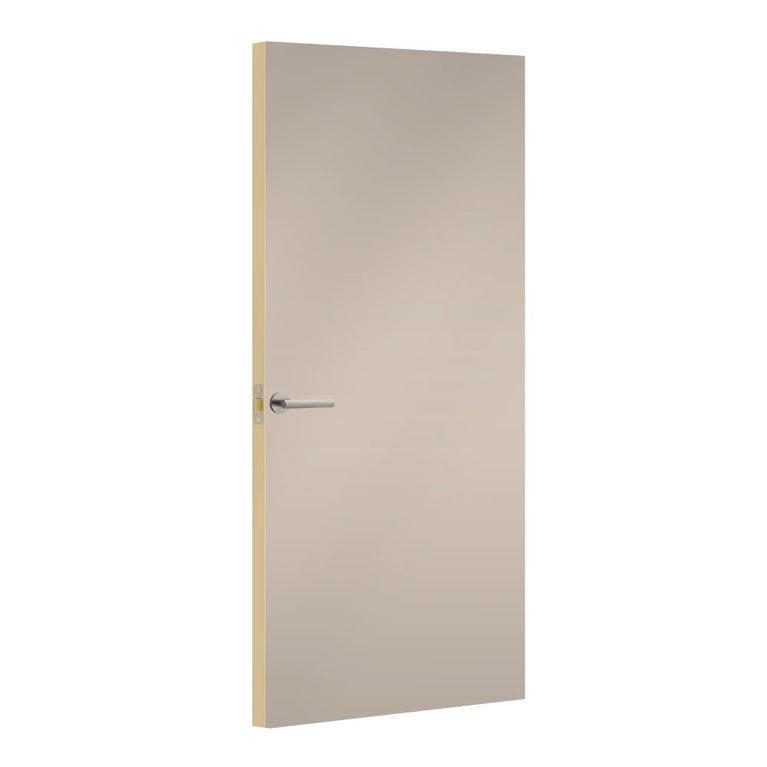 Cashmere Grey Egger laminate door, angled view showing edge lippings 