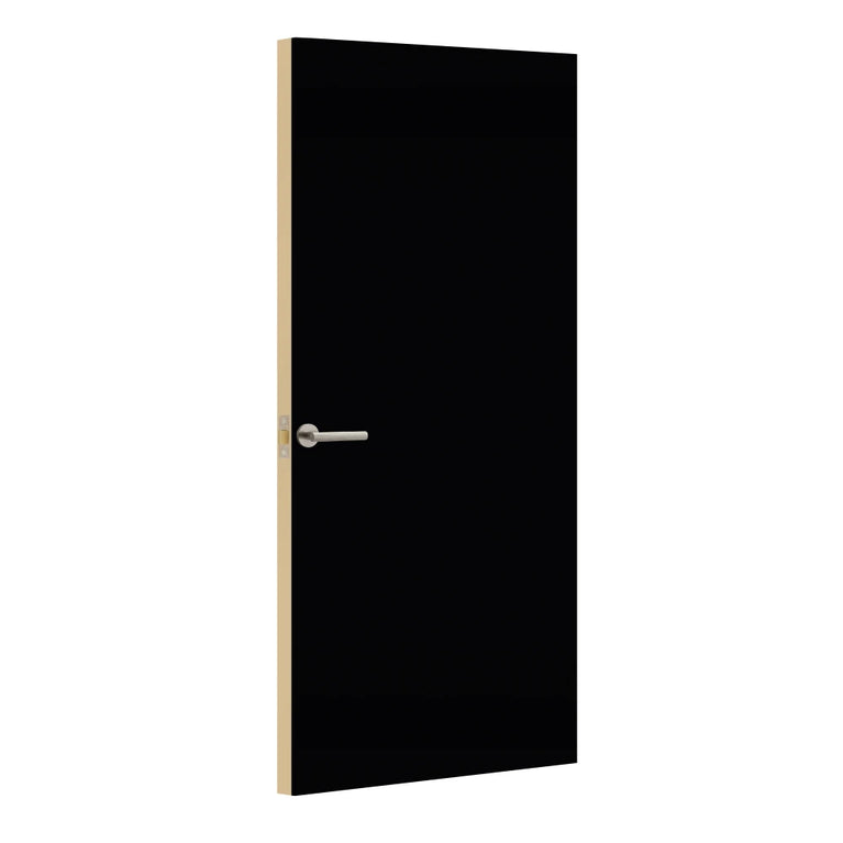 Black Egger laminate door, angled view showing edge lippings 