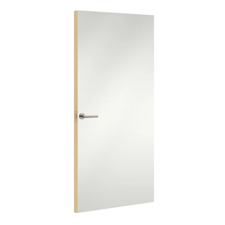 Alpine White Premium Matt Egger laminate door, angled view showing edge lippings 