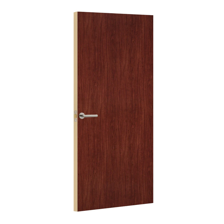 Redwood Formica laminate door, angled view with light edge lippings