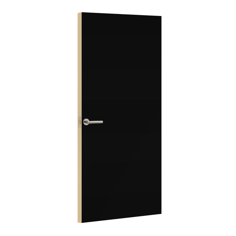 Diamond Black Formica laminate door, angled view with light edge lippings