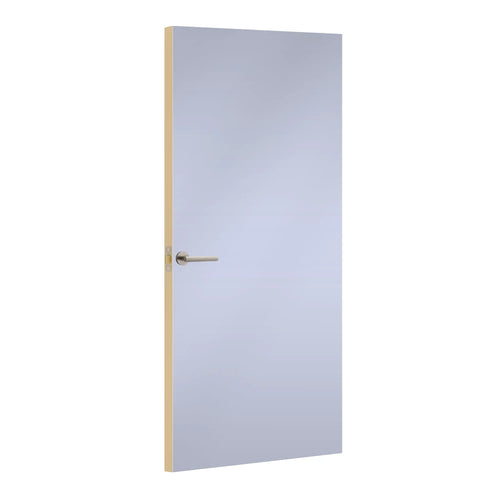 Lilac Formica laminate door, angled view with light edge lippings