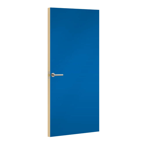 Tropical Blue Formica laminate door, angled view with light edge lippings