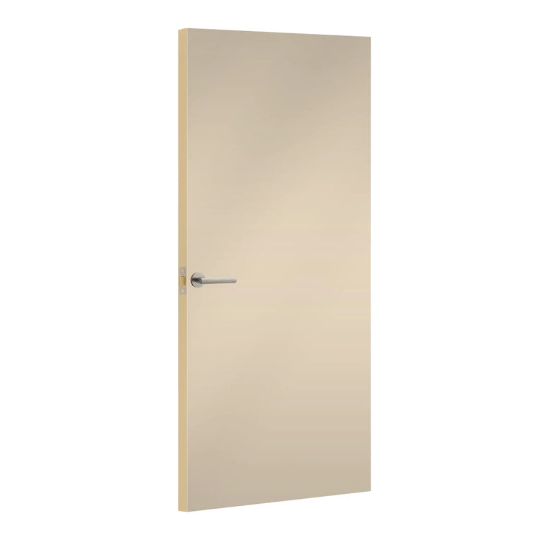 Sandstone Formica laminate door, angled view with light edge lippings