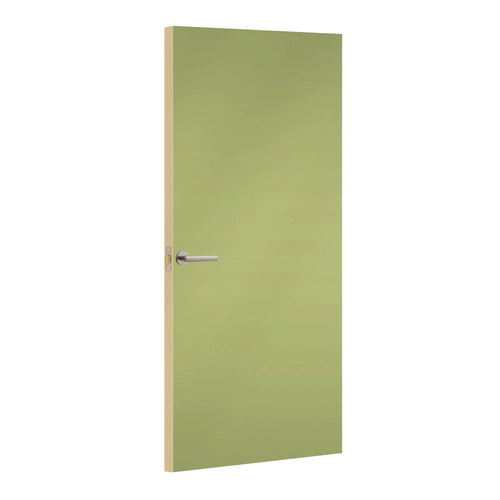 Pale Olive Formica laminate door, angled view with light edge lippings