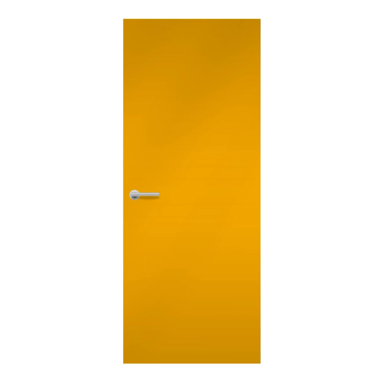 Sun Formica laminate door in warm golden hue, front view