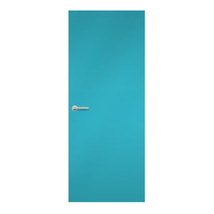 Caribbean Formica laminate door in lively tropical blue tone, front view
