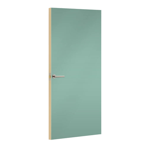 Dusty Jade Formica laminate door, angled view with light edge lippings