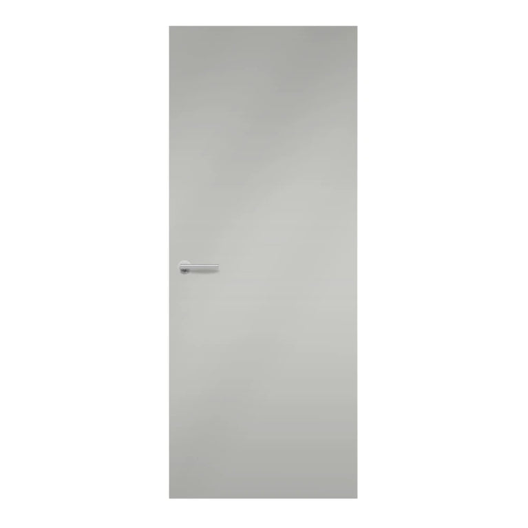 Iron Formica laminate door in strong industrial grey tone, front view