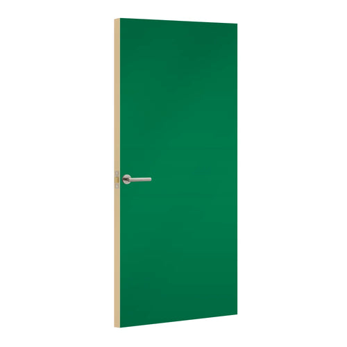 Spectrum Green Formica laminate door, angled view with light edge lippings