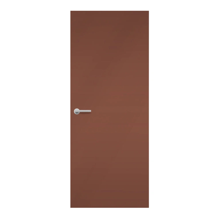 Brick Formica laminate door in a strong, earthy red tone, front view