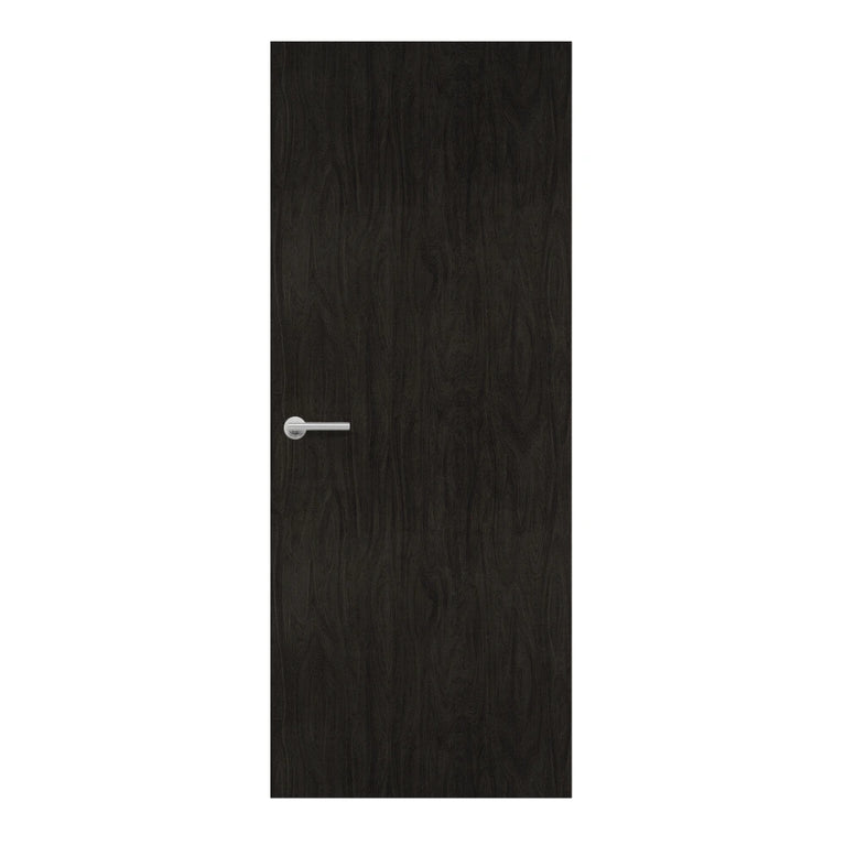 Black Birchply Formica laminate door in birchply grain with a dark modern finish, front view
