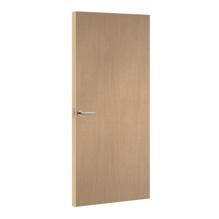 Carpentry Oak Formica laminate door, angled view with light edge lippings