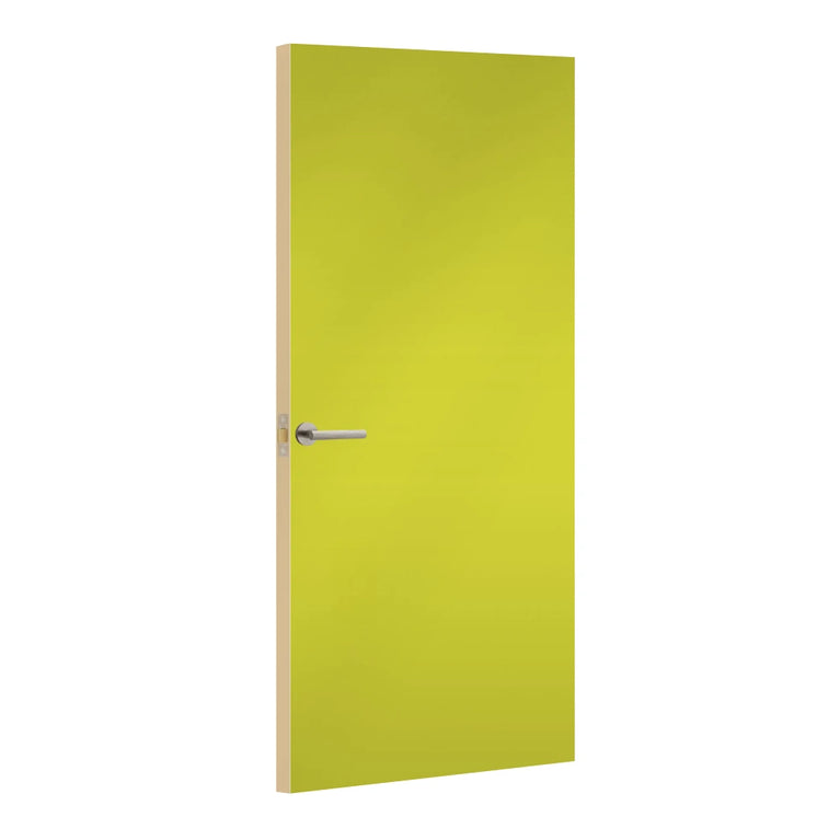 Lemon Formica laminate door, angled view with light edge lippings