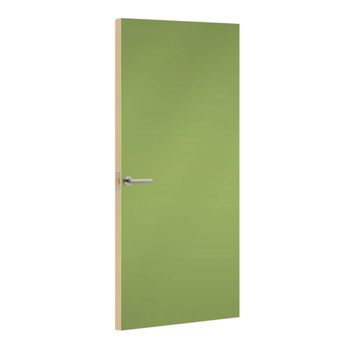 Leaf Green Formica laminate door, angled view with light edge lippings